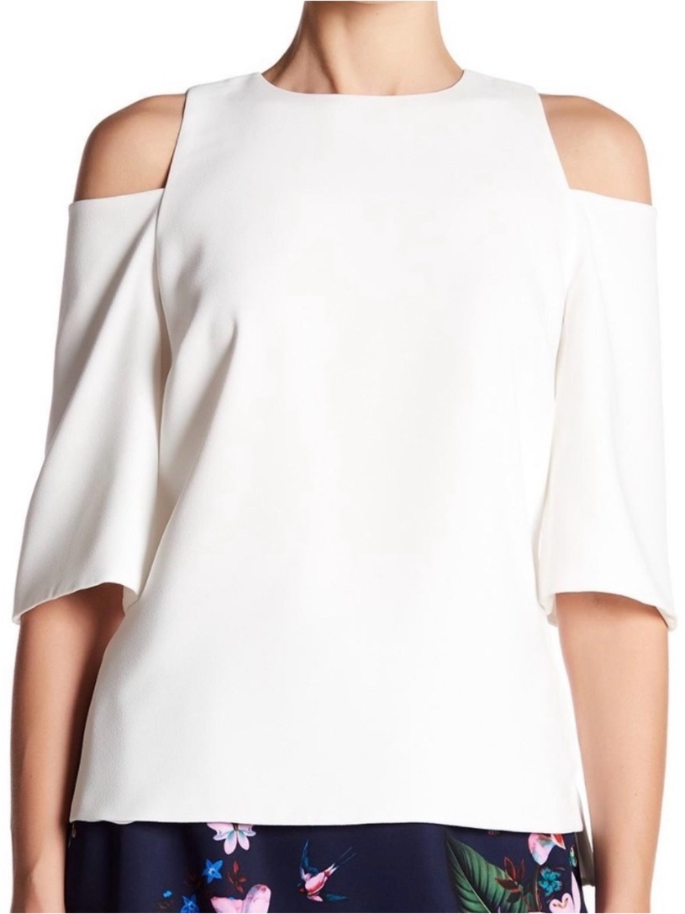 Ted Baker Size 2 Ivory Cold Shoulder Bell Sleeve Blouse Top — Elegant Workwear